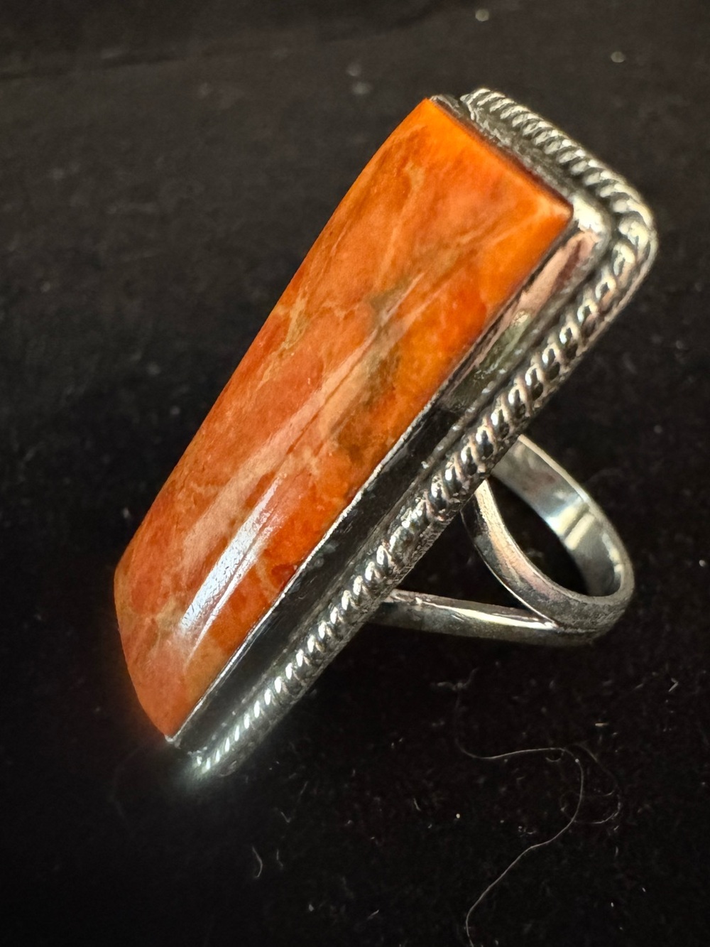 Elegant Sterling Silver Orange red jasper Rectangular Stone Statement Ring sz 8